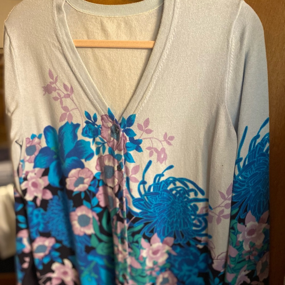 Bob Mackie Floral Blue and Purple Top